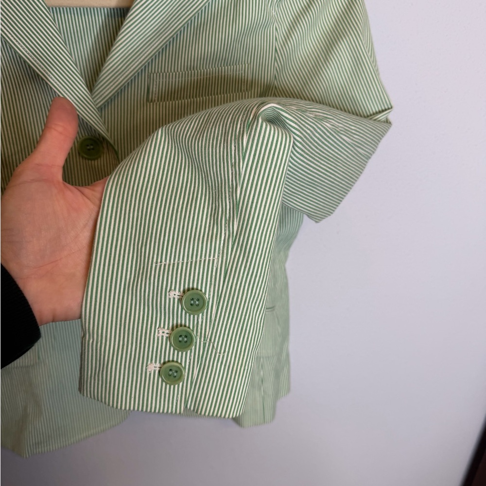 Theory green and white striped cotton blazer women’s size 6 - Picture 4 of 6